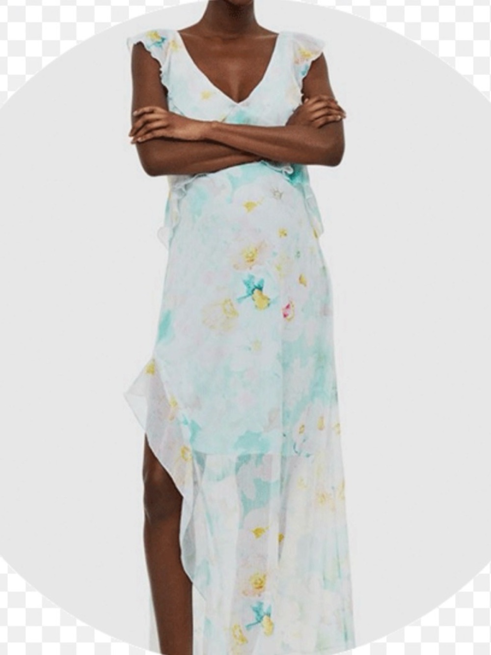 Light Blue Floral Ruffle Maternity Maxi Dress
